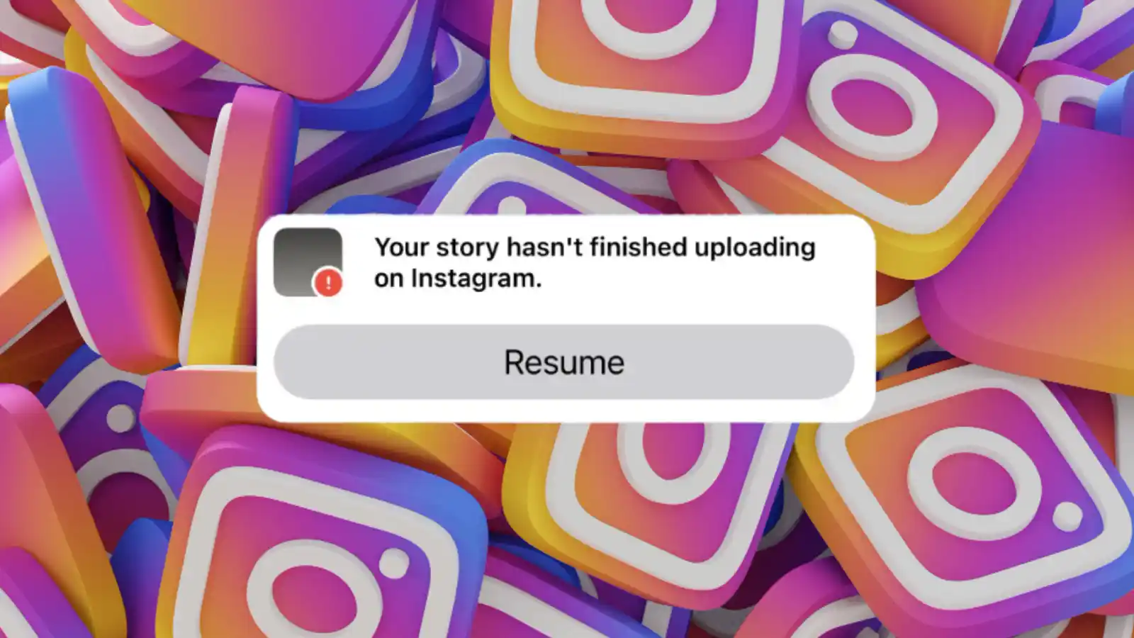 Instagram story upload screen showing uploading spinner and retry button with frustrated user