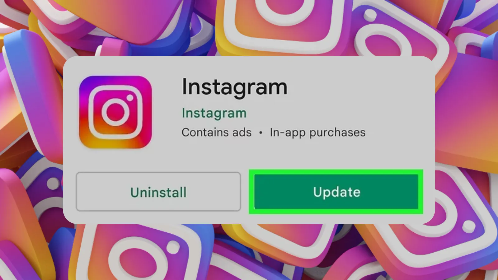 App Store and Google Play showing Instagram update button with version information
