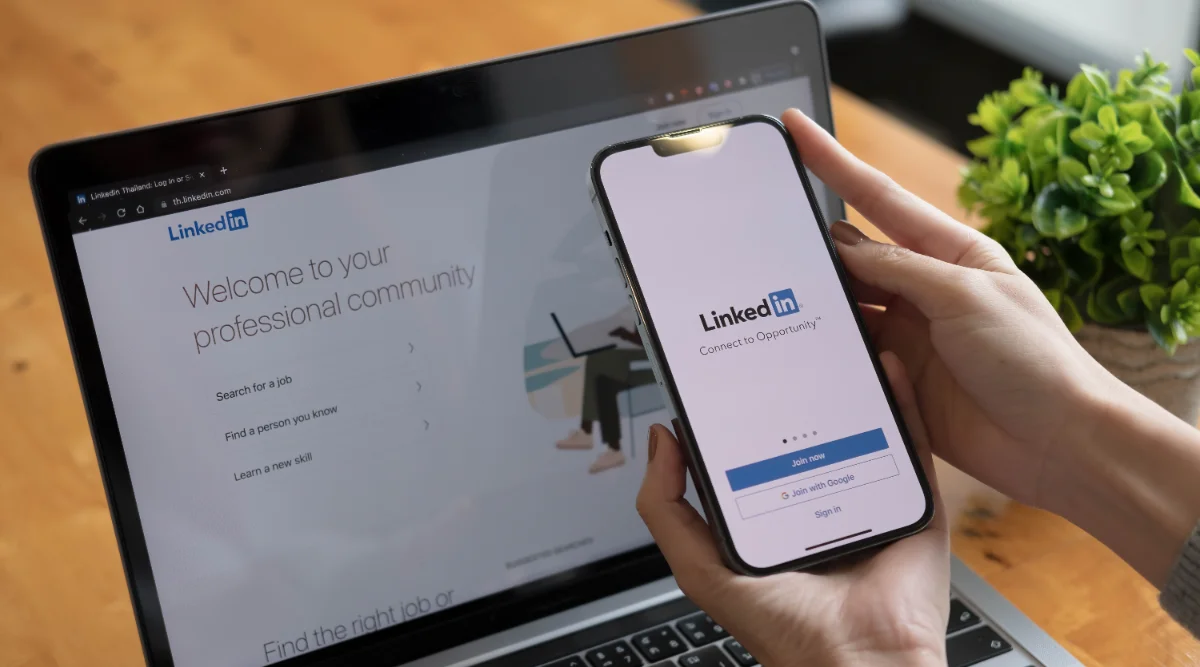Content creator developing LinkedIn strategy with analytics dashboard showing engagement metrics, dwell time, and audience growth representing effective LinkedIn algorithm optimization