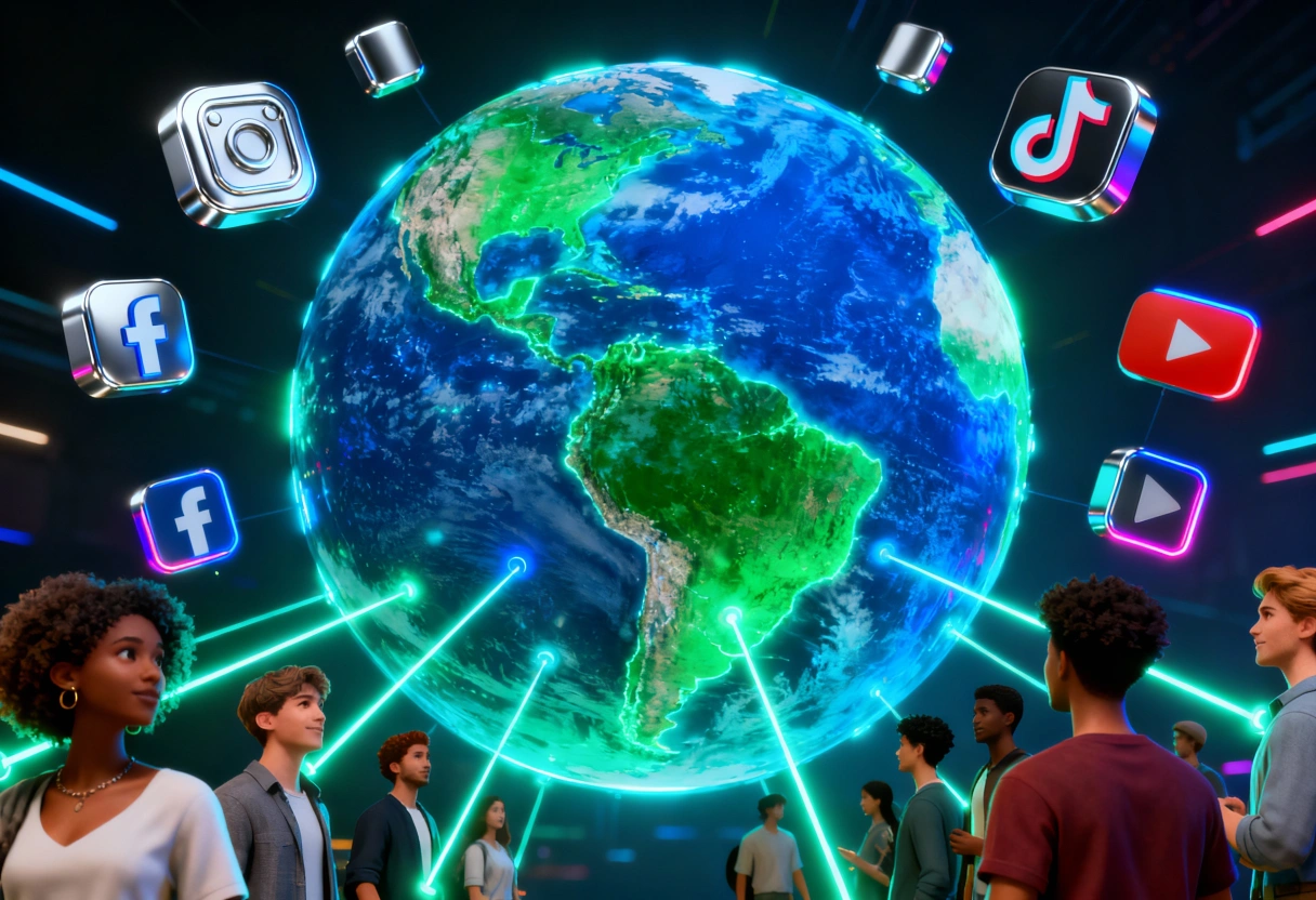 Global social media network connecting 5.41 billion users worldwide