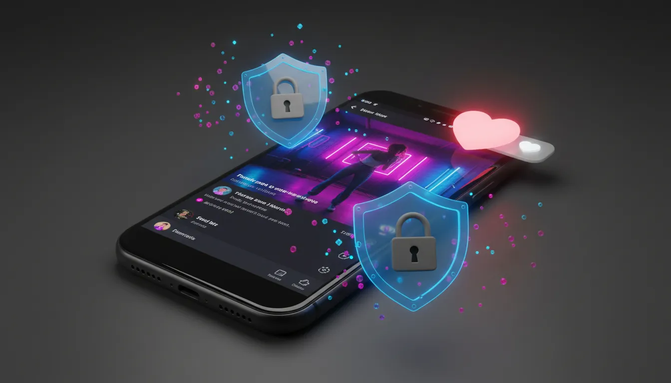 Modern smartphone displaying TikTok interface with profile view and liked videos section highlighted, showing how to access and manage your own liked content