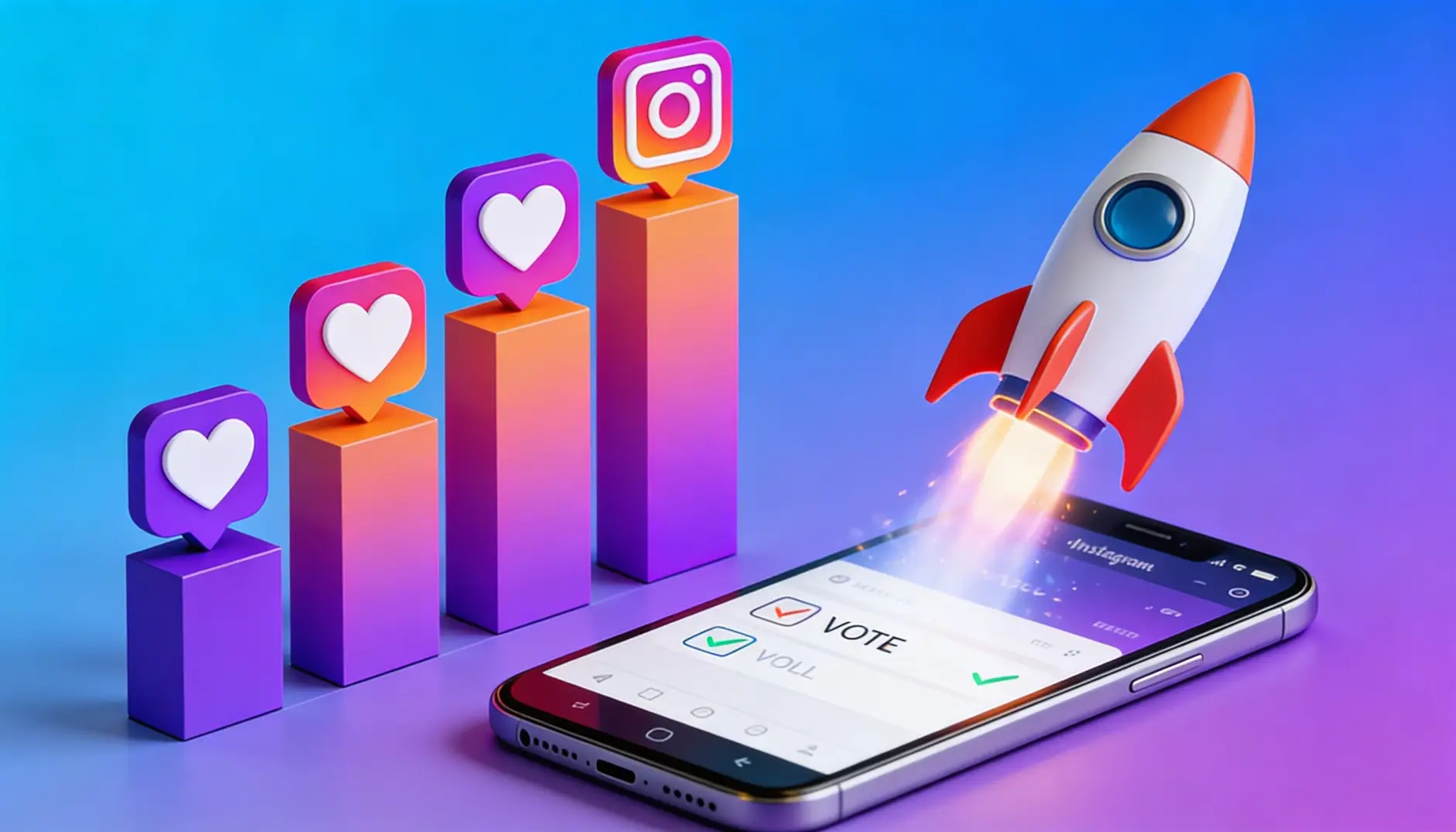 Infographic showing ascending bars representing Instagram engagement growth and momentum building