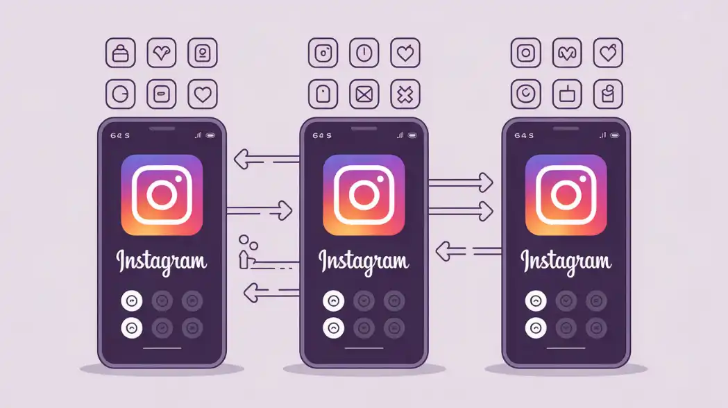 Infographic-style illustration showing three Instagram privacy options: block, restrict, and mute with visual comparisons
