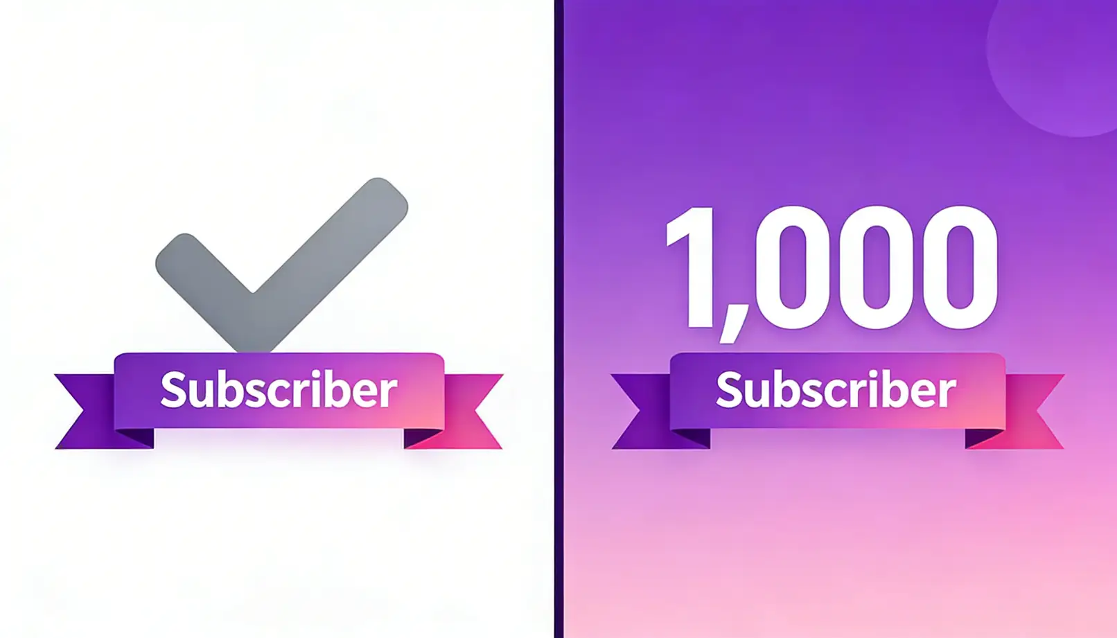 Clean split-screen infographic comparing the gray verification checkmark on the left with the official YouTube badge on the right