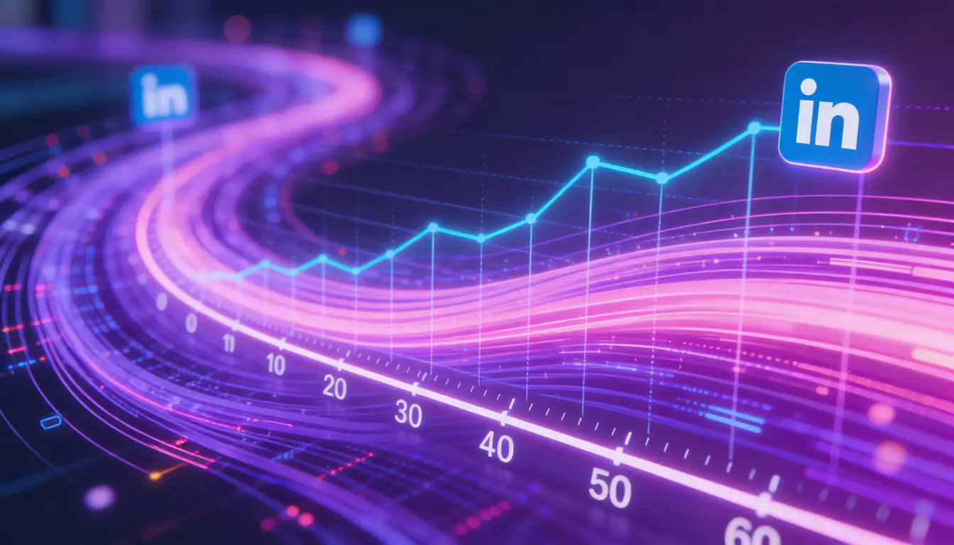 Conceptual digital illustration of LinkedIn algorithm analyzing engagement in the critical first hour
