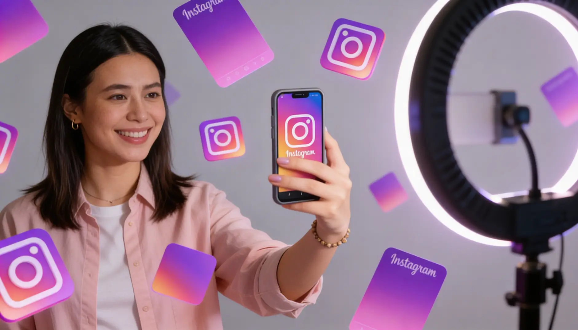 Confident content creator holding smartphone filming sponsored content for brand partnership collaboration