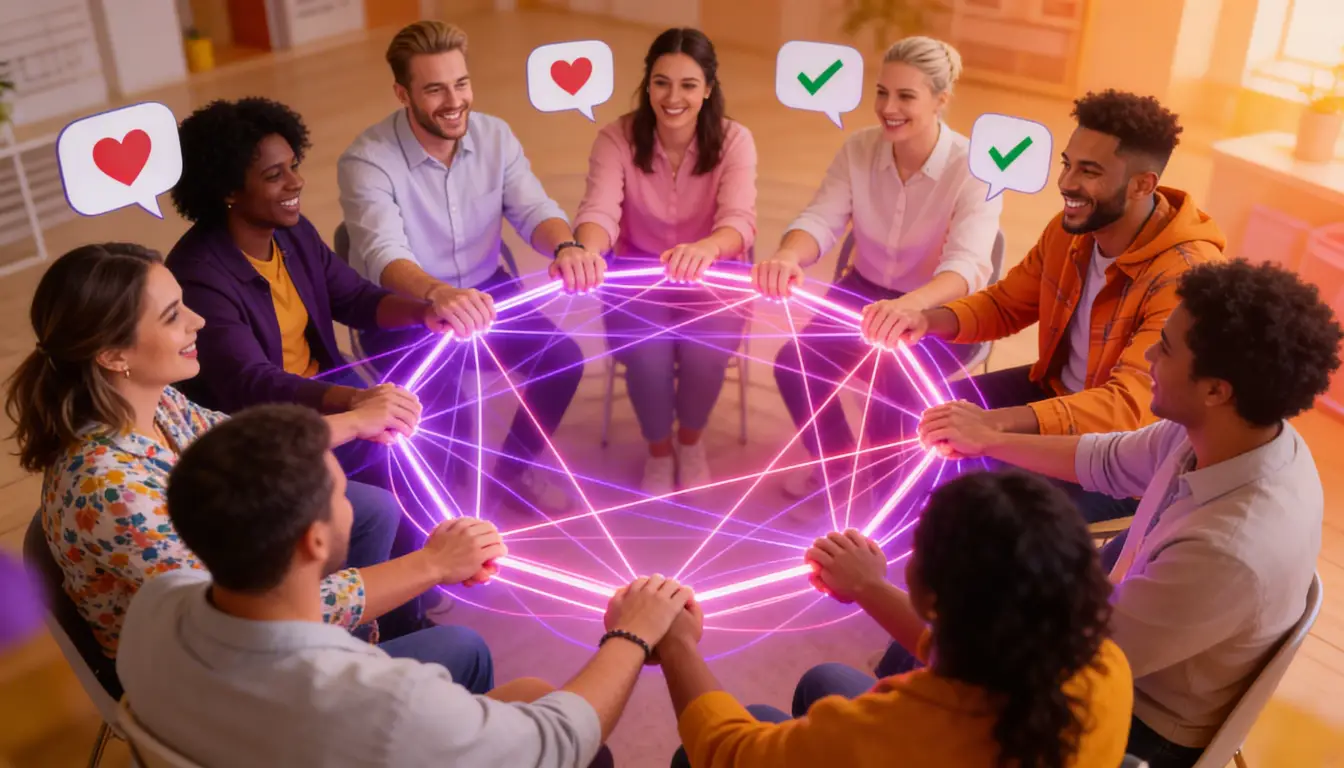 Diverse community of people connected in circle - building authentic audience relationships