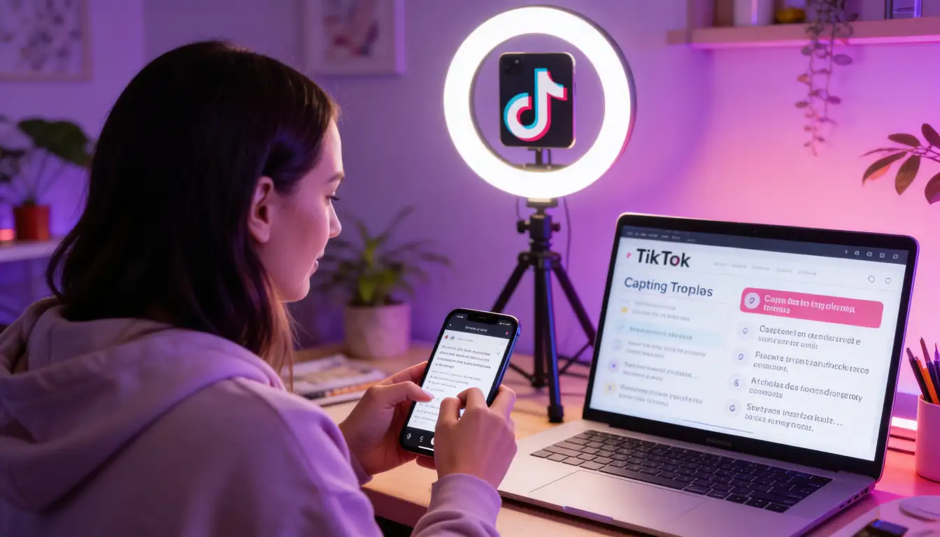 Content creator filming TikTok video on smartphone for social media marketing