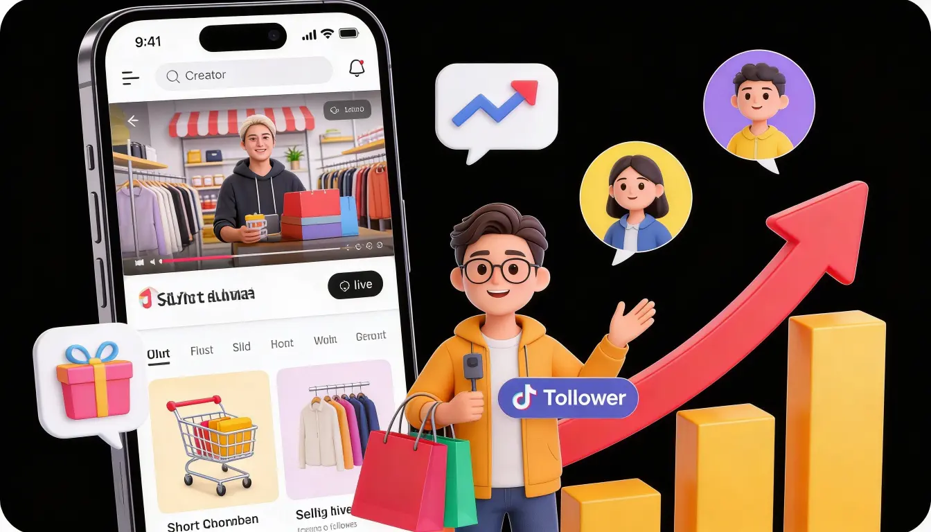 Modern illustration of TikTok Shop success showing creator earnings and product promotion strategies