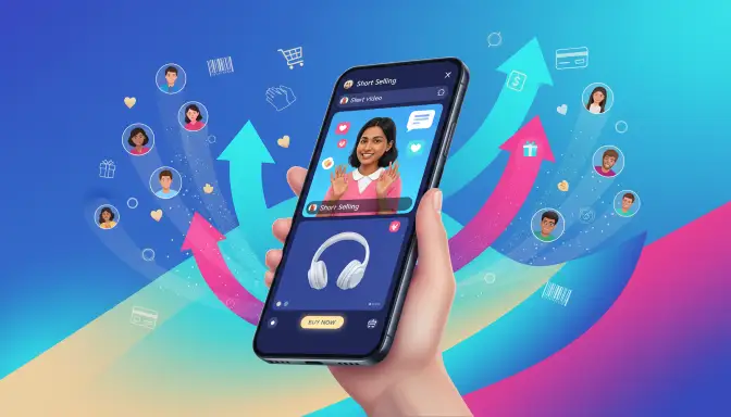 TikTok Shop success illustration showing creator selling products through mobile app