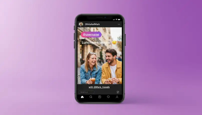 Modern Instagram Story mockup highlighting the mention sticker placement and customization options