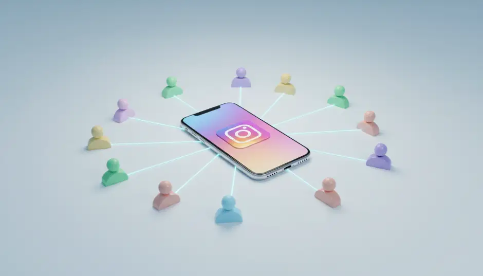 Network of connected people icons representing social proof and community engagement on Instagram
