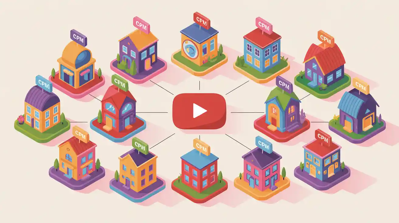 Infographic showing 20 profitable YouTube niches with CPM rates, growth potential, and monetization strategies for 2026