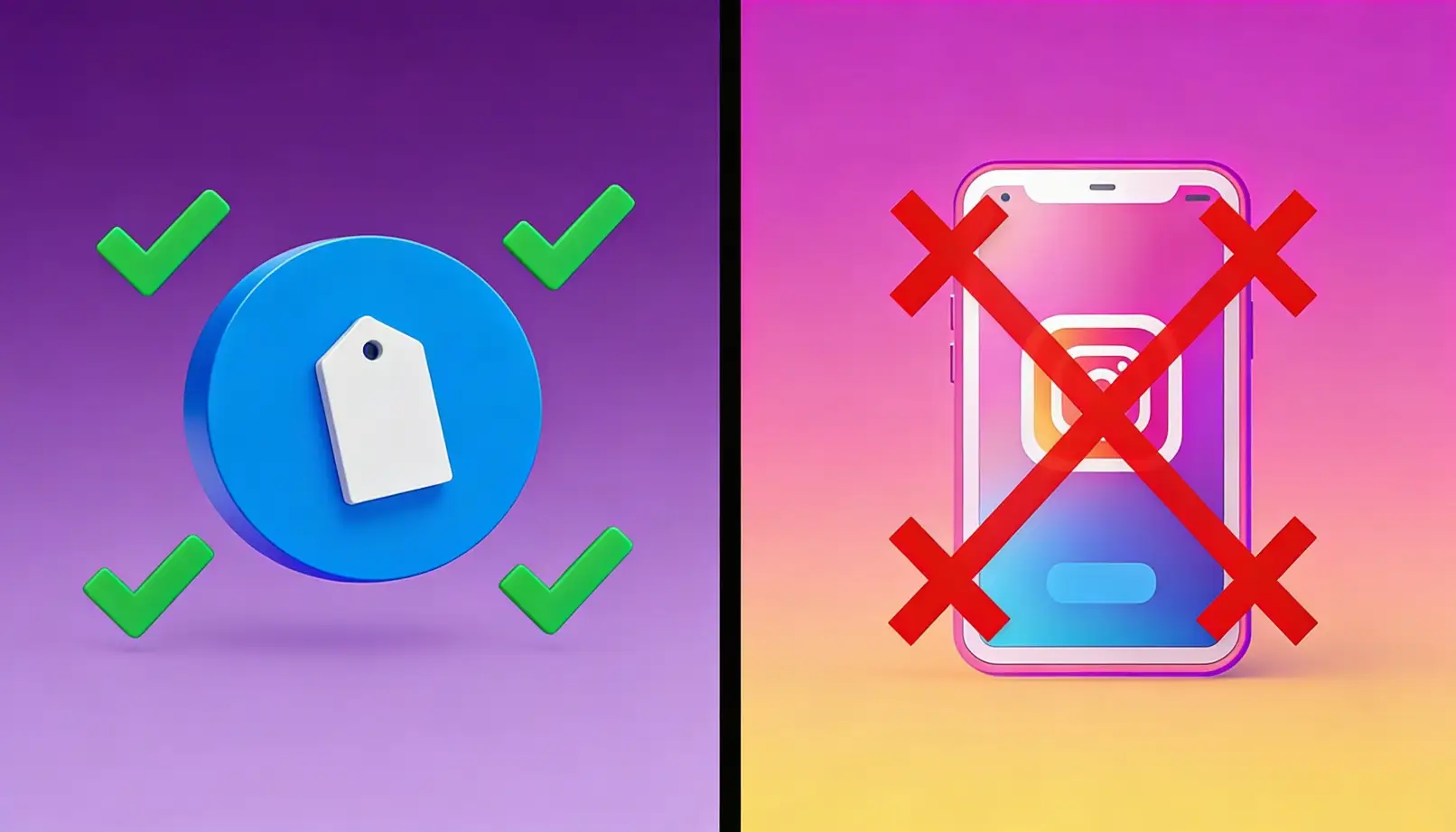Split-screen illustration showing good tagging practices on the left with green indicators versus bad spammy tagging on the right