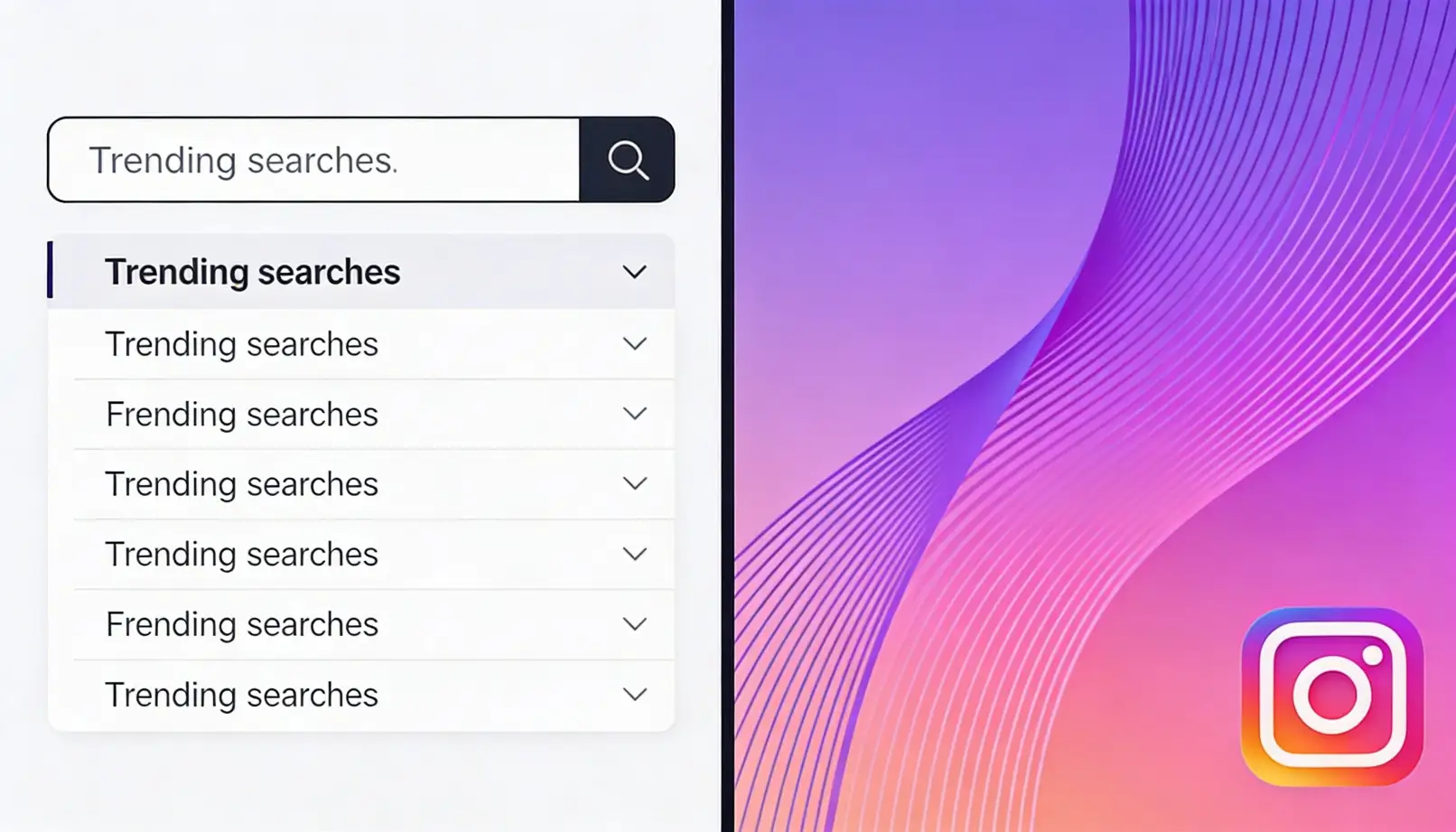 Split-screen infographic showing Instagram trend discovery methods &mdash; Explore page, search, Reels and hashtags