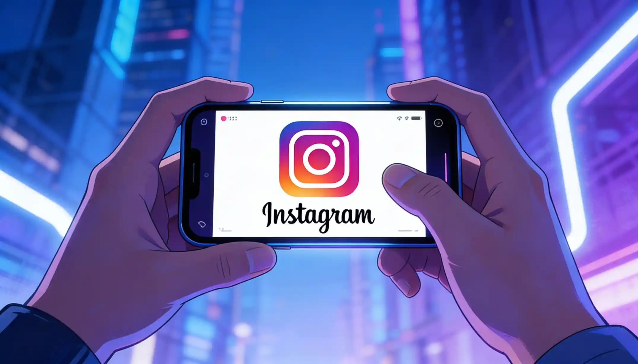 Closeup of hands holding phone showing social media engagement and likes on screen