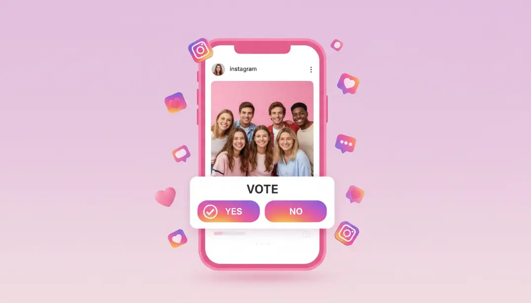 Instagram voting contest interface showing four different contest formats including story poll votes with yes or no options, comment-based voting with emoji reactions, tagged post engagement contests tracking likes and comments, and external platform voting through link in bio with detailed mechanics and vote tracking for each format in 2026