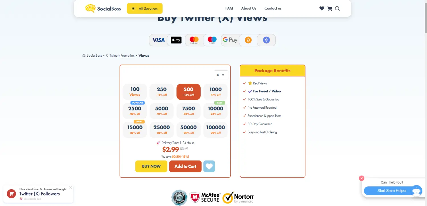 Social Boss X views with expensive pricing