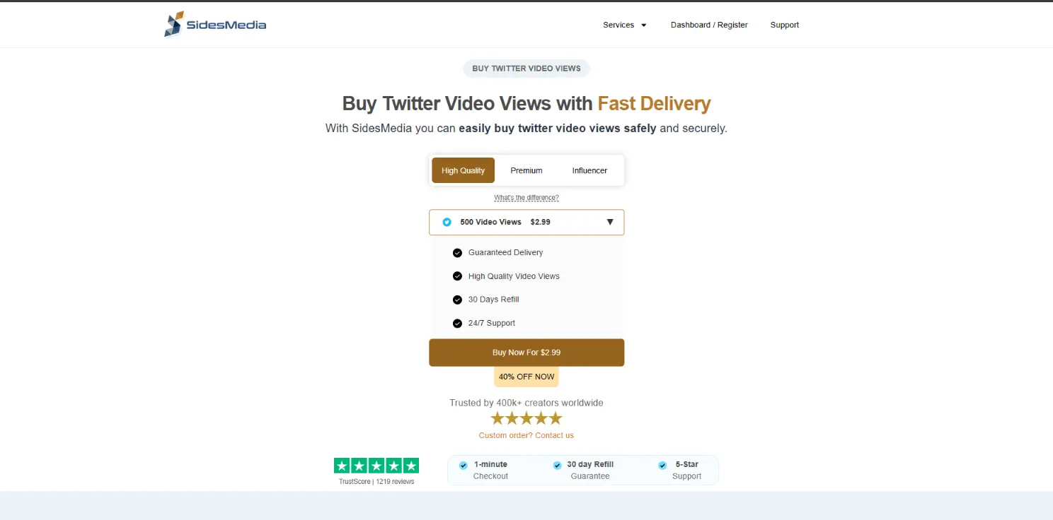SidesMedia X views with expensive pricing