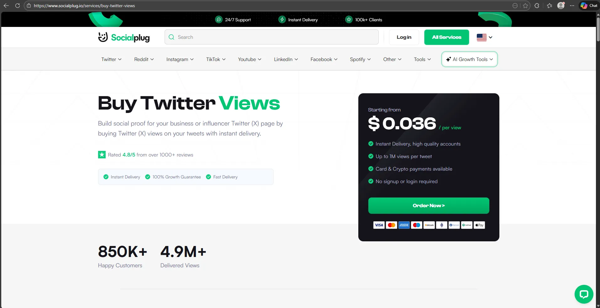 SocialPlug Twitter views service with premium pricing structure
