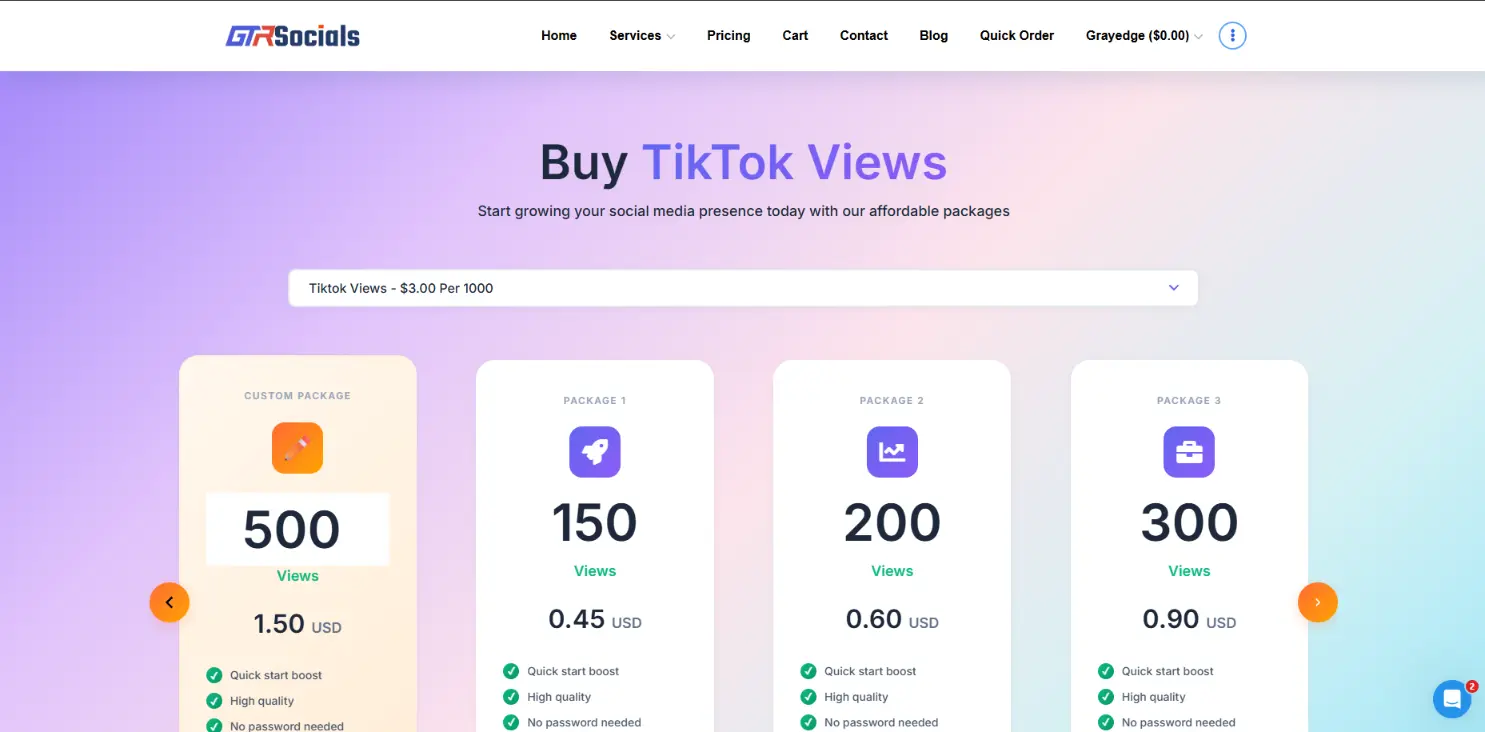 GTR Socials TikTok views service showing safe delivery and superior quality