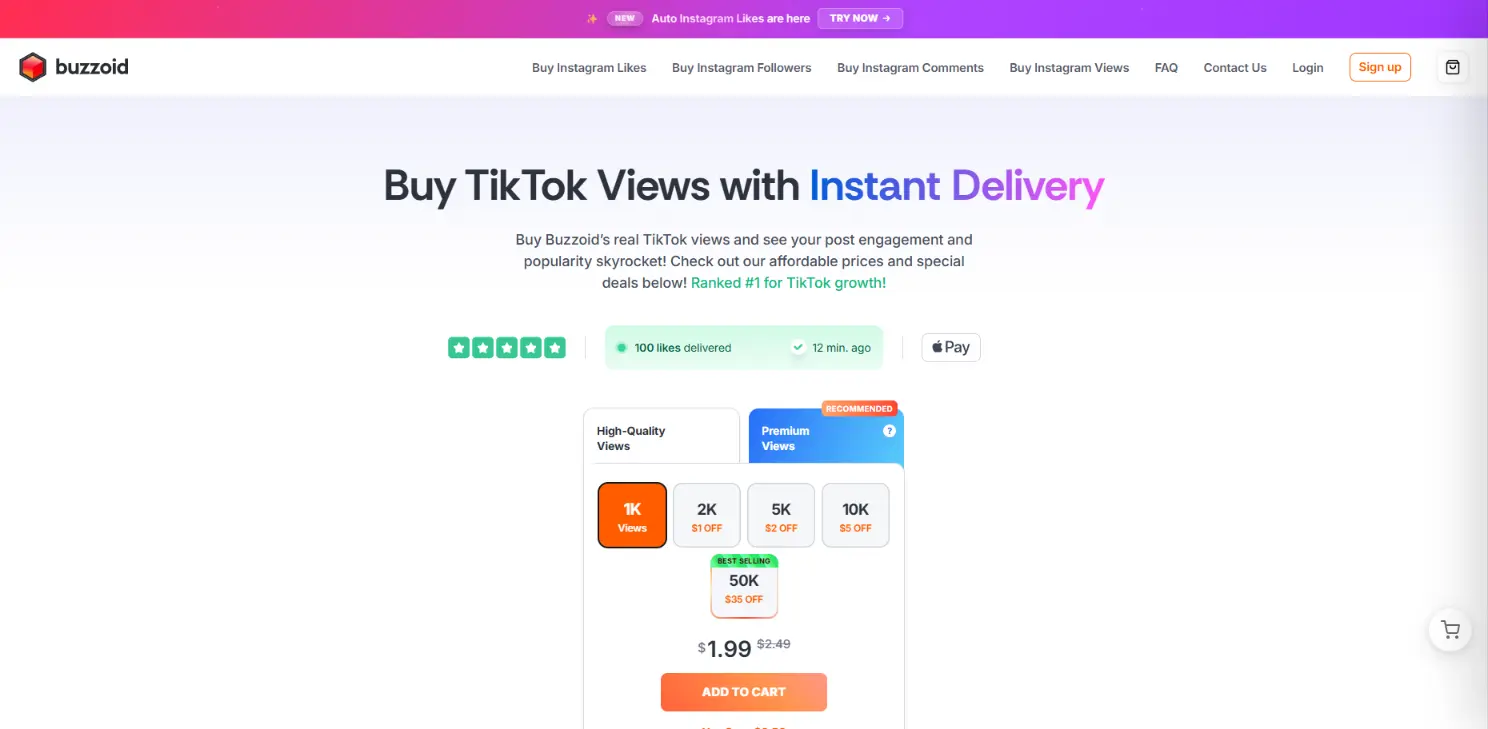 Buzzoid TikTok views with catastrophically expensive pricing
