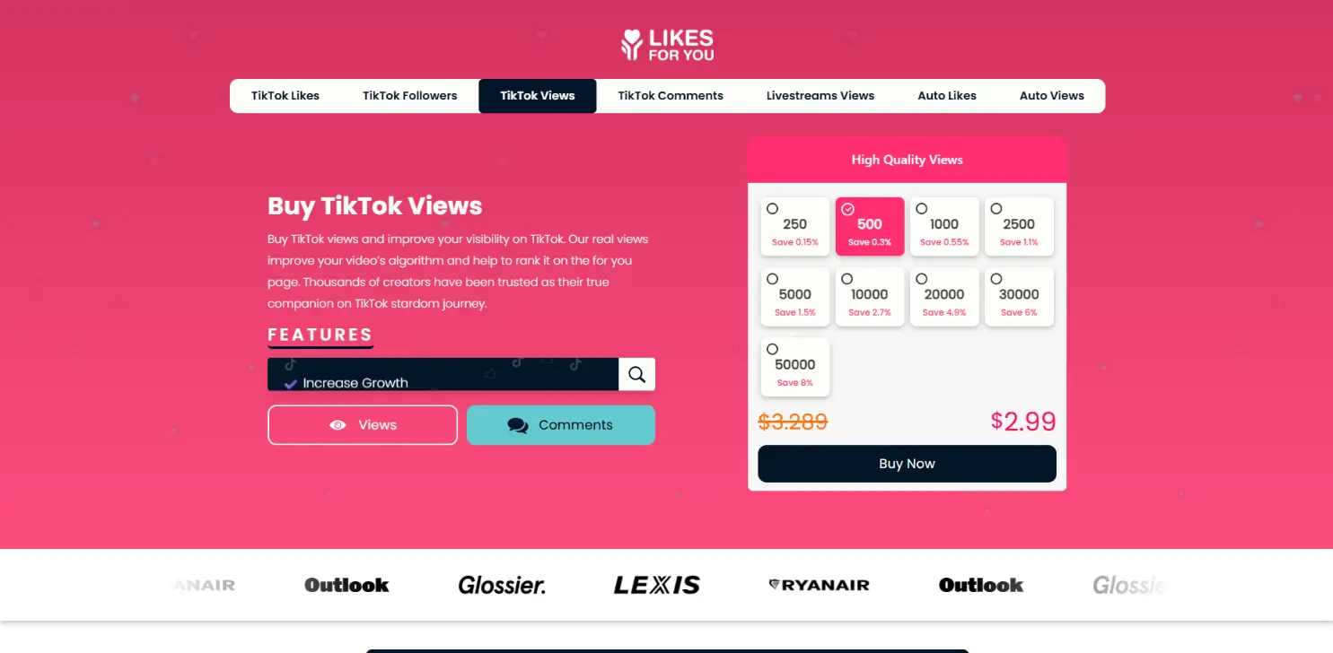 LikesForYou TikTok views with very expensive pricing