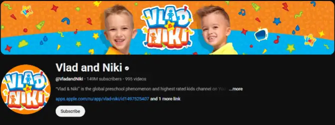 Vlad and Niki YouTube channel banner