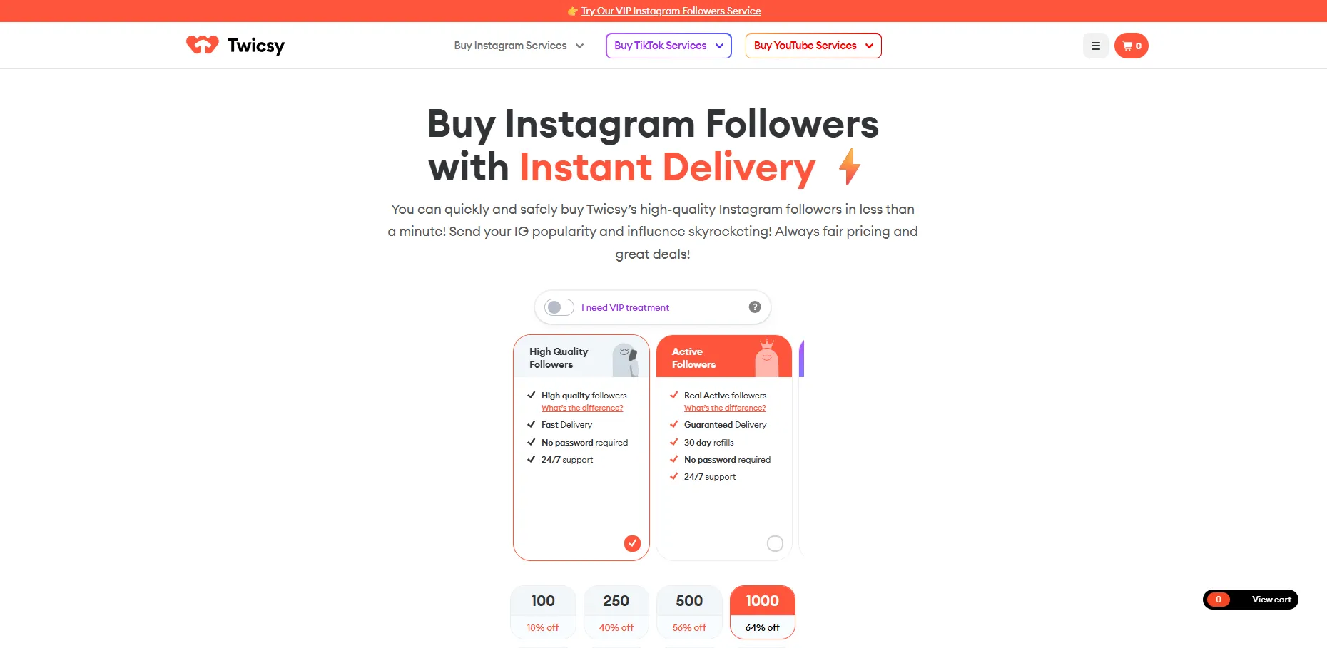 Twicsy Instagram followers with expensive premium pricing