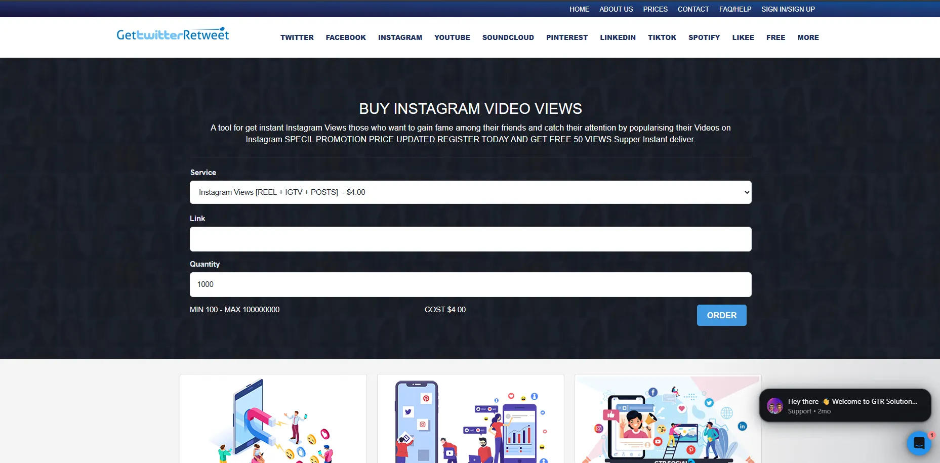 GetTwitterRetweet Instagram views 60% more expensive than GTR