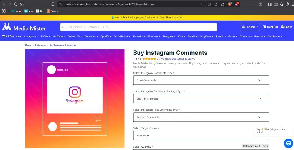 Media Mister Instagram comments with expensive premium pricing