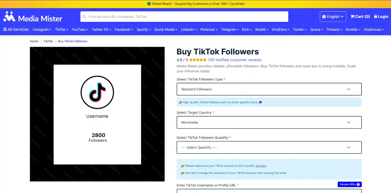 Media Mister TikTok followers with highest market pricing