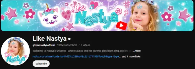 Like Nastya YouTube channel banner