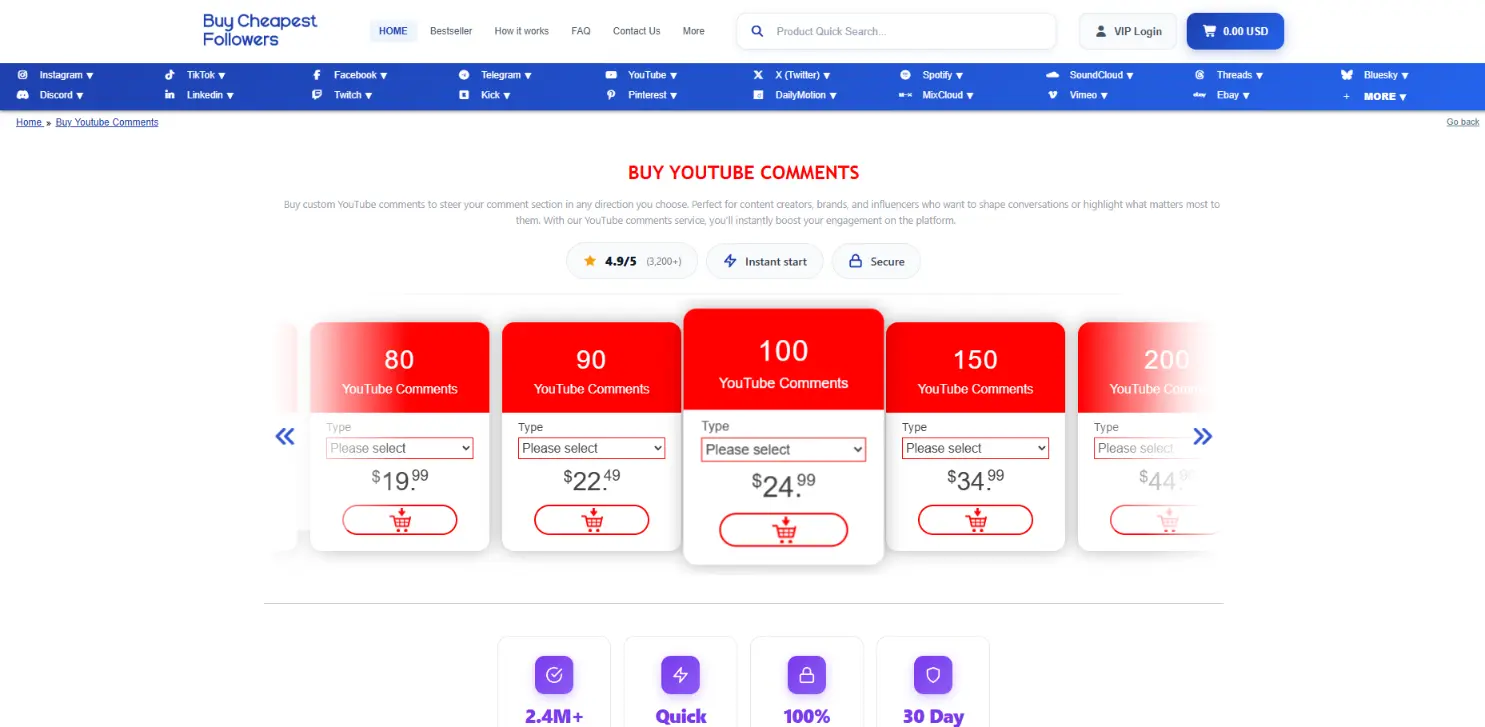 BuyCheapestFollowers YouTube comments with ironic expensive pricing