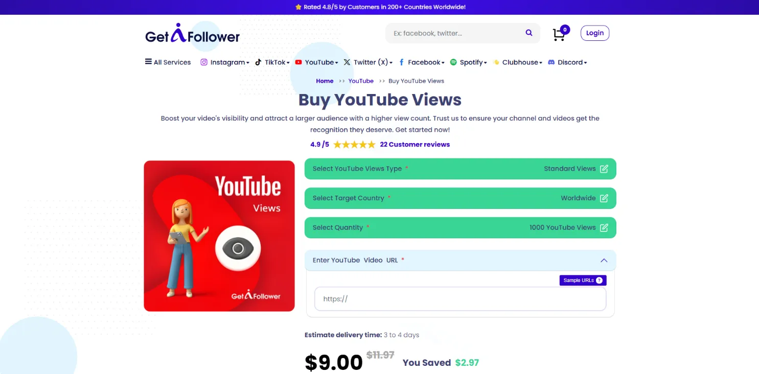 GetAFollower YouTube views 50% more expensive than GTR without likes