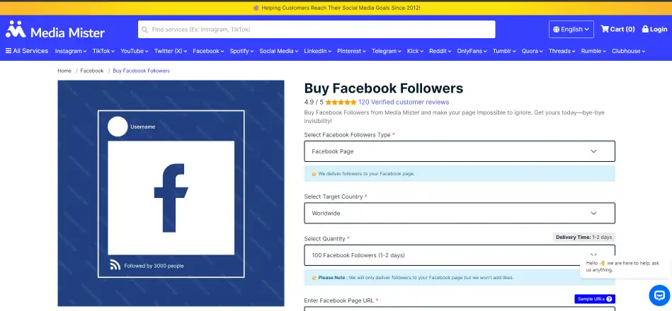 Media Mister Facebook followers with expensive premium pricing