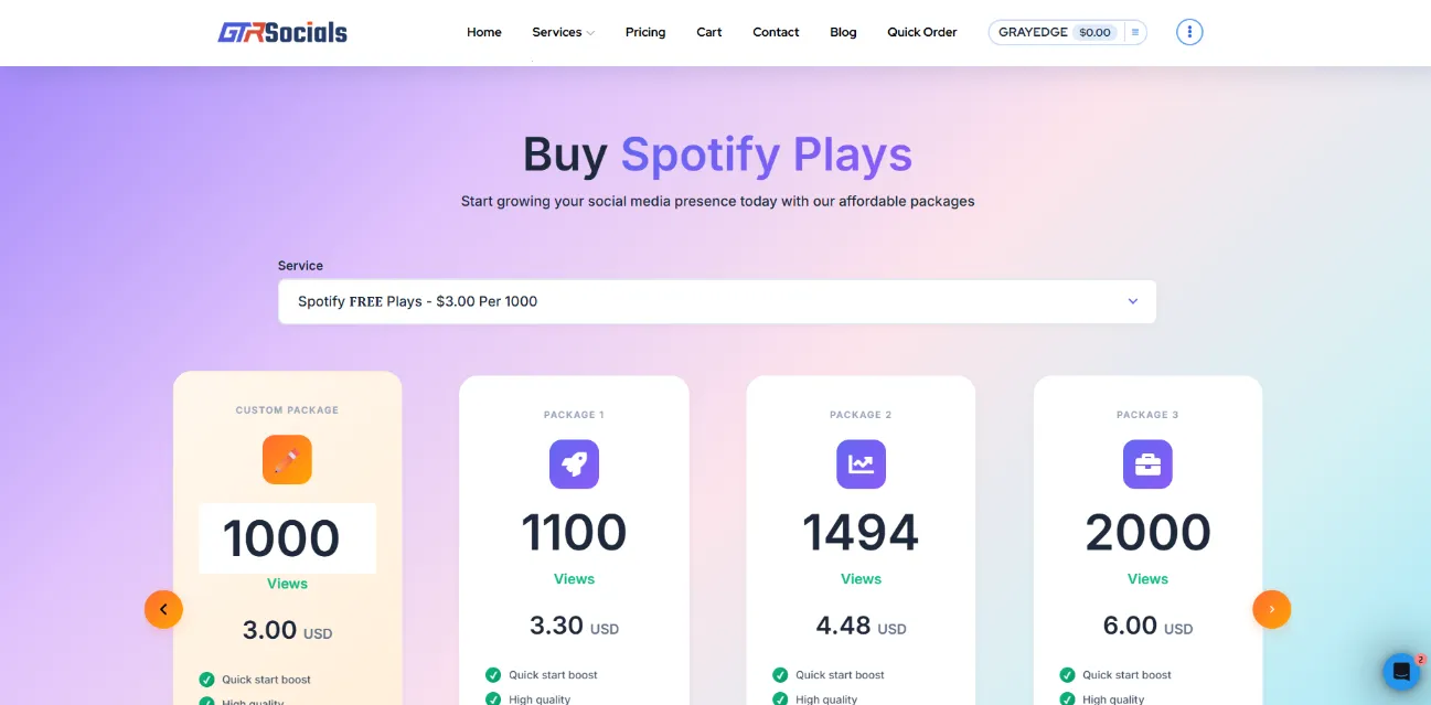 GTR Socials Spotify plays service showing best quality at competitive price