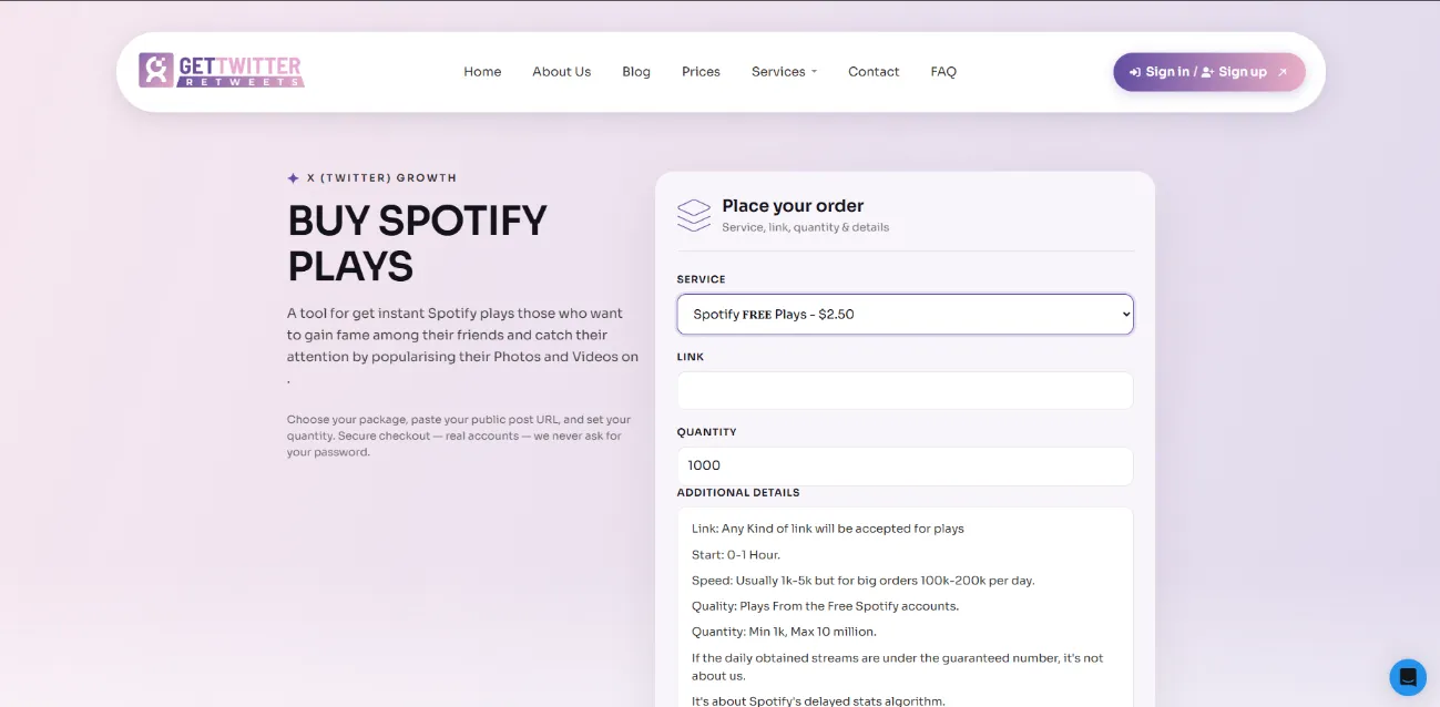GetTwitterRetweet Spotify plays cheapest price budget option