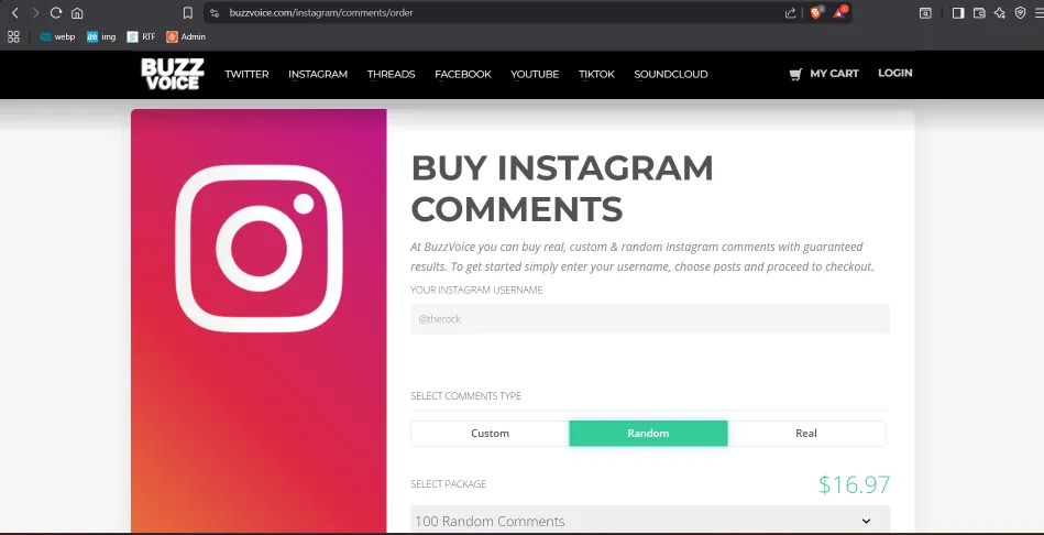 BuzzVoice Instagram comments with expensive pricing and organic growth claims