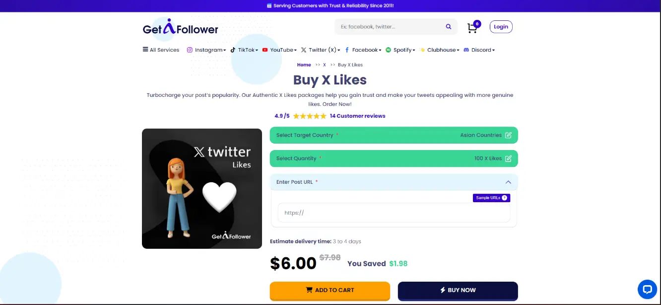 GetAFollower X likes with worst value pricing