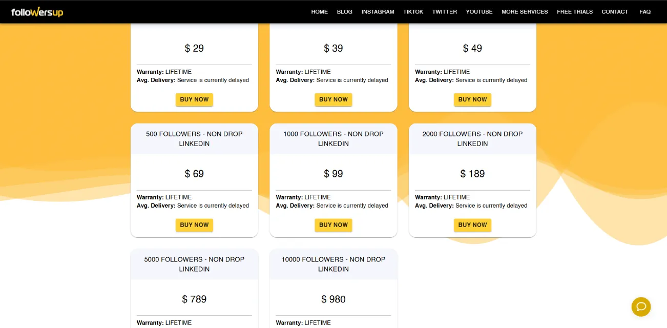 FollowersUp LinkedIn followers service page screenshot