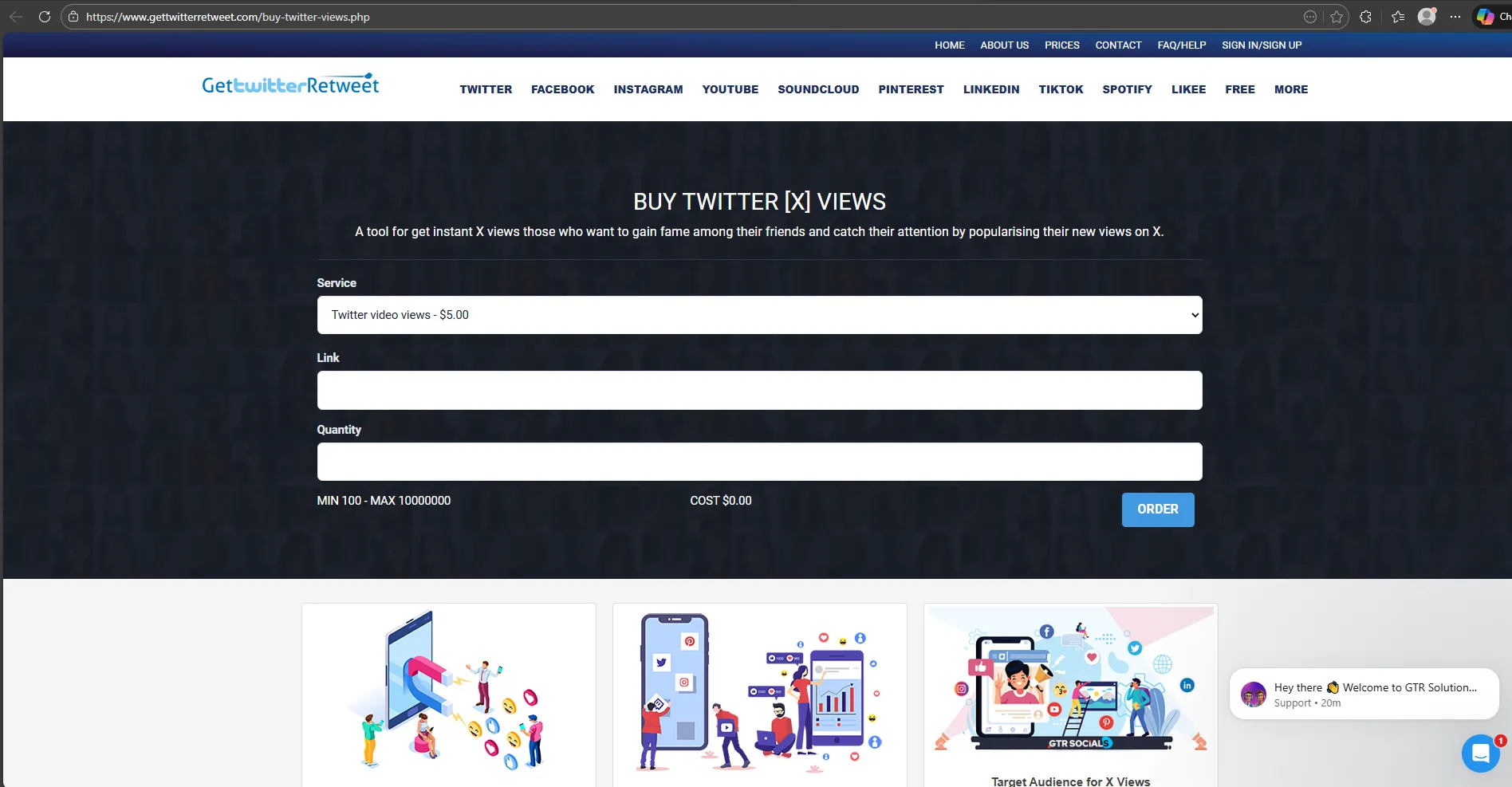 GetTwitterRetweet X Twitter views service pricing and delivery options