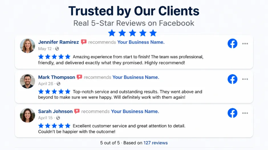 Buy Facebook five-star ratings to boost page credibility, trust, and visibility