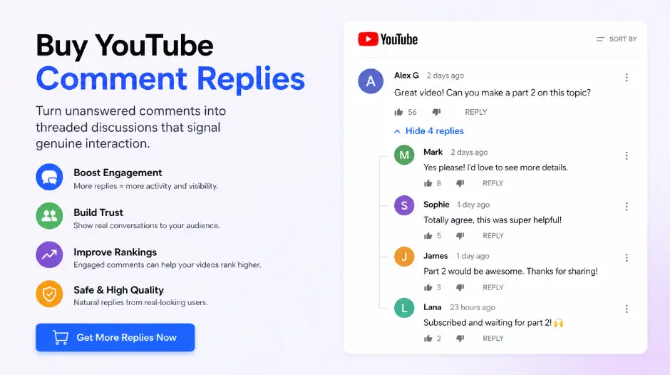 Buy YouTube comment replies to turn unanswered comments into threaded discussions that signal genuine interaction