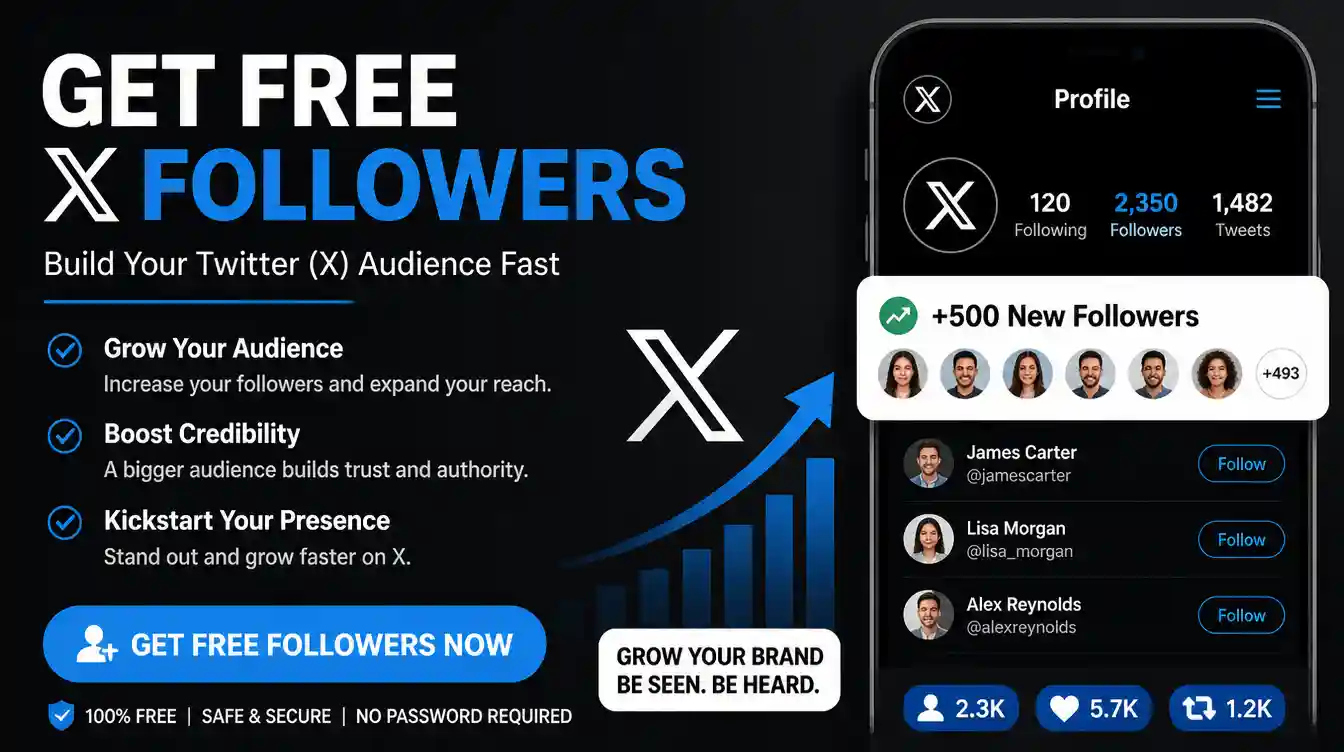 Get free X followers to build your Twitter audience, establish credibility, and kickstart your social media presence