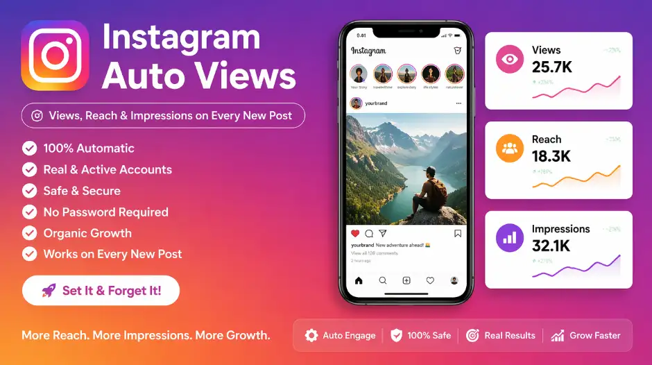 Instagram auto views, reach, and impressions on every new post&mdash;automatic engagement without manual ordering