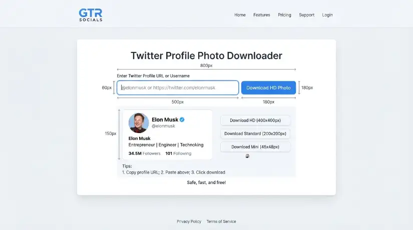 GTR Socials Twitter Profile Photo Downloader &mdash; save full-resolution X profile pictures