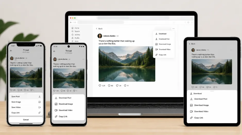 Download Threads posts easily on any device - iPhone, Android, PC or Mac