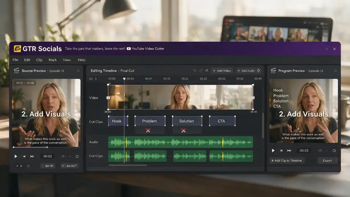 GTR Socials YouTube Video Cutter — trim any YouTube video to a clean clip in your browser